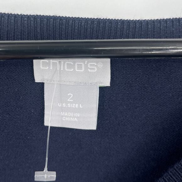 Chicos Palm Tree Womens Sweater Sz L Coastal Resort Beachy Embroidered Navy New - Picture 8 of 11